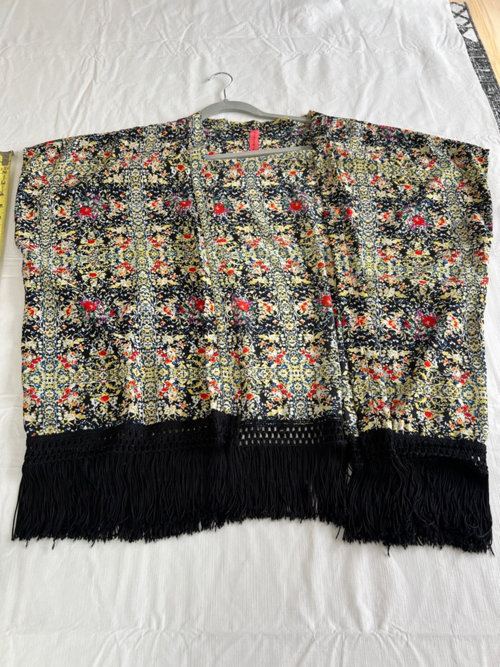 Eight Sixty Black Multi Floral Fringe Kimono